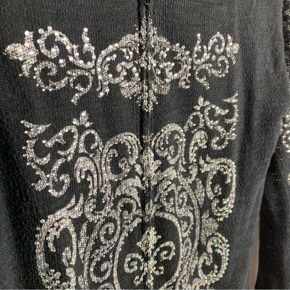 Vocal Black Rhinestone Embellished Zip Up Lightweight Cardigan Top Medium Y2K - Picture 3 of 11